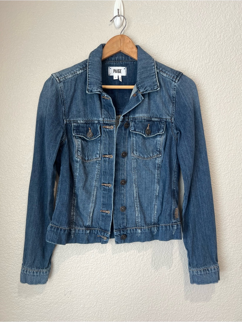 Paige Medium Wash Distressed Denim Jacket, S